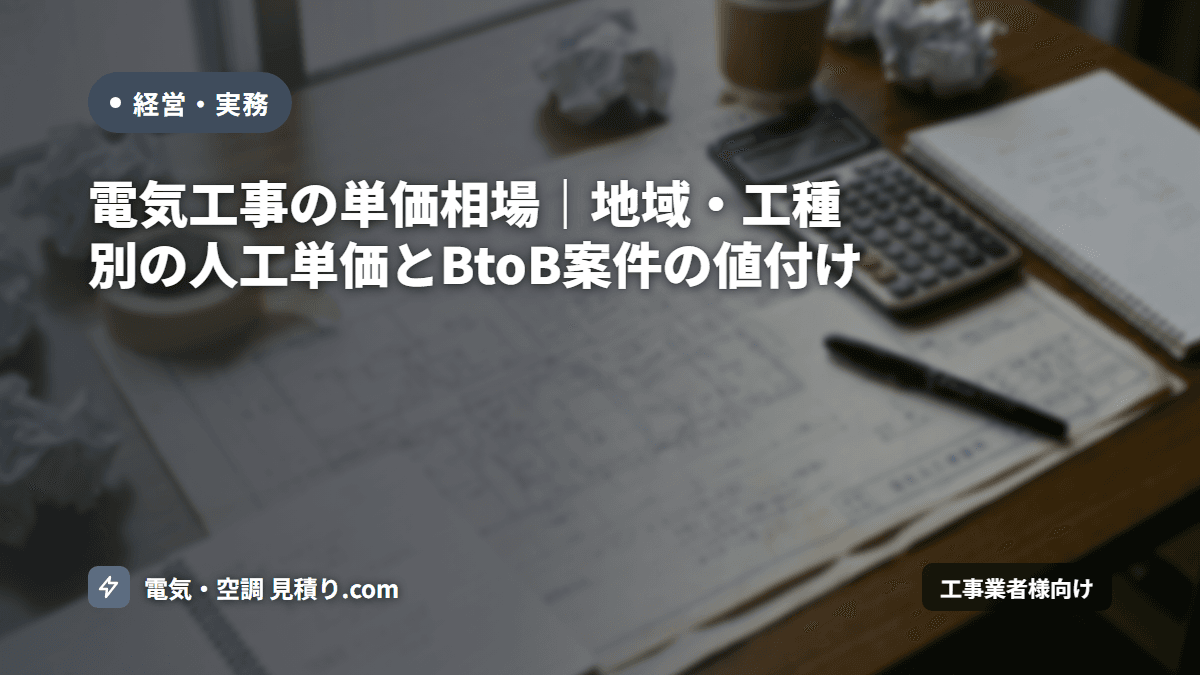 電気工事の単価相場|地域・工種別の人工単価とBtoB案件の値付け